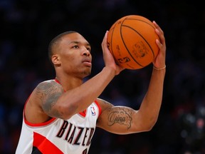West All-Star Damian Lillard of the Portland Trailblazers takes part in the All-Star Skills competition during the NBA basketball All-Star weekend in Houston, Tex., February 16, 2013. Lillard was unanimously named Rookie of the Year by the NBA Wednesday. (REUTERS/Jeff Haynes)