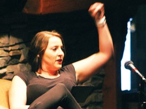 Lindsay Wenaas performing “Because He Liked to Look at it” during the Kenora production of the Vagina Monologues on Friday, April 26.
