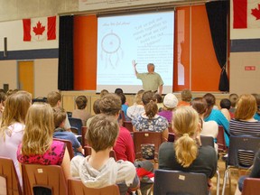 Mike Neuts spoke to the students of St. Anthony school on May 1, 2013 about bullying at school and how to overcome it. Neuts spoke to parents and adults that night. (ALANNA RICE/KINCARDINE NEWS)