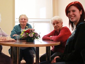 From left: Rebecca Lee, 13, Margaret Case, Gay Sebo, Analesia Visser, and Kelsey McMann, 16, at Spruce View Lodge on April 23.
Celia Ste Croix | Whitecourt Star