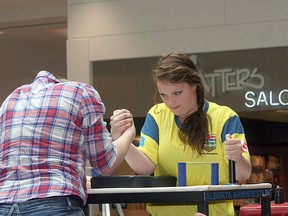 Ardrossan’s Brooklyn Torresan (above) was one of the top female competitors in a diverse field at last Saturday’s Pull in the Park armwrestling competition, which doubled as provincials. Photo by Shane Jones/Sherwood Park News/QMI Agency