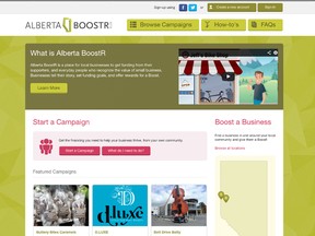 Screenshot of new AlbertaBoostR.ca crowd-funding website