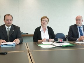 North Bay Mayor Al McDonald (left), Sault Ste. Marie Mayor Debbie Amaroso and Thunder Bay Mayor Keith Hobbs were among the Northern mayors who met in Sault Ste. Marie to discuss the province's progress in implementing its Northern Growth Plan.