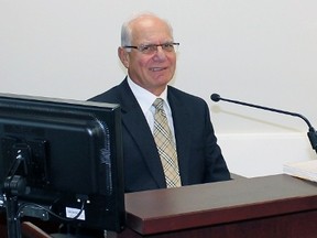 George Farkouh, former Elliot Lake mayor, returns to the witness stand on Wednesday to respond to the testimony of former CAO Tom Derreck. Photo by: JORDAN ALLARD/THE STANDARD/QMI AGENCY