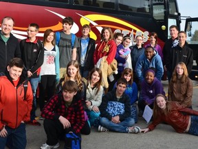 The Graminia advanced band at the Kelowna Music Festival with band teacher Ethan West (left, back).