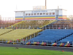The upper bleachers at Queen's University's Richardson Stadium, seen here on Friday afternoon, have been deemed unsafe and will be taken down.