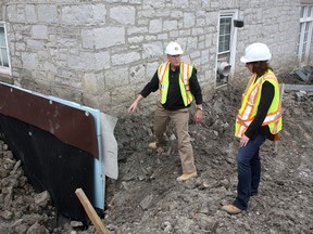 Rob Crothers, project manager at the J.K. Tett Centre with Cynthia Beach, commissioner of sustainability and growth for the City of Kingston, look at the foundation at the north end of the J.K. Tett Centre.
Ian MacAlpine The Whig-Standard