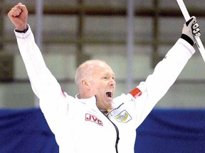 SCOTT WISHART The Beacon Herald
Skip Glenn Howard celebrates his game-winning shot that secured his Coldwater and District Curling Club rink the provincial men's curling title at the Dominion Tankard championship in Stratford in February 2012. It was one of the photos in an entry of stills and videos that earned Beacon Herald photographer Scott Wishart the Visual Journalist of the Year honours for Sun Media community newspapers in Canada.