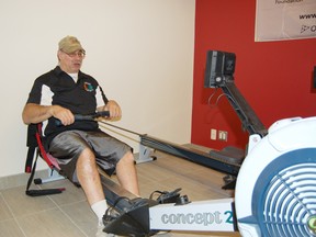 Independent Living Sudbury Manitoulin member Brian Norton showed off one of the new centre's rowing machines. Jonathan Migneault The Sudbury Star