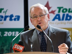 Brian Jolly, chairman of the Alberta Peloton Association, speaks during a Tour of Alberta news conference at Strathcona Community Centre in Sherwood Park, Alta., on Friday, May 3, 2013. The six-day international pro cycling event runs across from Sept. 3 to 8, 2013. Ian Kucerak/ QMI Agency