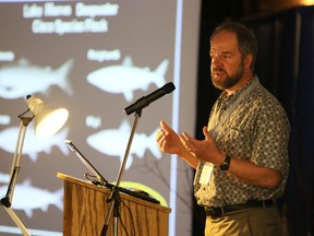 Arunas Liskauskas of the Ontario Ministry of Natural Resources makes a presentation at the Sources of Knowledge Forum at the Tobermory Community Centre two years ago. (James Masters The Sun Times)