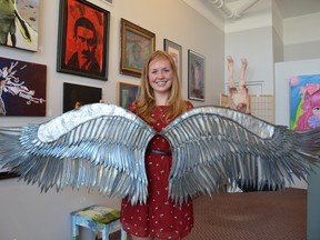 Vita Cooper with her piece, "Al Janahot", part of the Art and Craft Legacy Show for senior high school students at the Owen Sound Artists' Co-op during the month of May. (Rob Gowan The Sun Times)