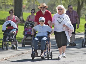 Participants in the annual MS Walk make their way along the final leg of the course on Sunday morning, May 5, 2013 at the W. Ross Macdonald School for the Blind in Brantford. (BRIAN THOMPSON Brantford Expositor)
