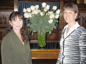 Southampton Memorial Hospital director, Sally Kidson and Southampton Memorial Foundation chair, Erin Zorzi with the memorial bouquet of white roses before given to families in honour of loved ones who designated memorial donations Saugeen Memorial Hospital Foundation in the past year.