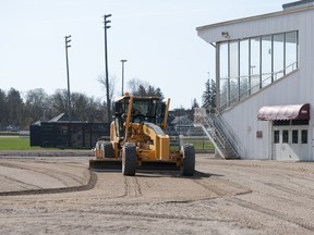 Improvements to the track, the winner’s circle and the washrooms that remain from the old arena are to be completed before opening day, May 19.