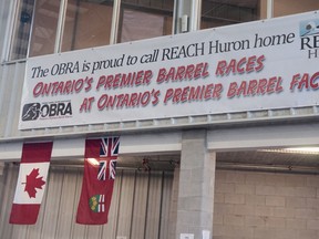 The Ontario Barrel Racing Association presented REACH Huron with a banner symbolizing the groups’ relationship at the Barrel Blast off on April 27.