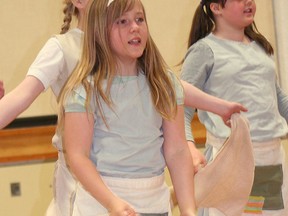 Ainslie Senger of Anna Gould’s Moving Arts Dance Studio, in Mayerthorpe performed in a group dance number based on the musical Annie, called Hard Enough Life for the Students of Pat Hardy Primary School on Friday, May 3.