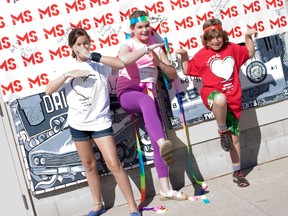 Sheridan Irwin, 13, Ellery Armstrong- DeJongh, 11, and Eamon Armstrong-DeJongh, 8, were Team MS Ninja at the 16th annual MS Walk in Woodstock on Sunday. 
CODI WILSON/ Sentinel-Review