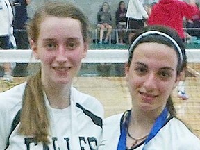 Tanya Couperus, left, of Quinte Christian, and Alexia Manginas, of Bayside, won medals at the OFSAA badminton championships held recently in Chatham. (Photo submitted)
