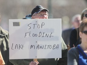 Gary Dunlop was among a small group of protesters who assembled at the Legislative Building in Winnipeg to protest the government's decision to open the Portage la Prairie diversion.  (CHRIS PROCAYLO/WINNIPEG SUN/QMI AGENCY)