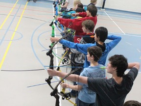 MUCC Comets’ Archers practiced in preparation for this weekend’s Provincial NASP shoot at Maude Burke School on Thursday, May 2