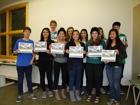 Canmore Collegiate HIgh School students proudly display their certificates after finishing a Community Helpers program to deal with suicide prevention. The students were handpicked for the program after a school-wide poll was conducted as students their peers would most likely turn to in times of hardship and stress. Russ Ullyot/ Canmore Leader/ QMI Agency