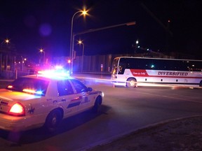The scene at the Prospect and Plamondon intersection Wednesday evening after a Diversified bus hit and killed a man crossing the street. JORDAN THOMPSON / TODAY STAFF