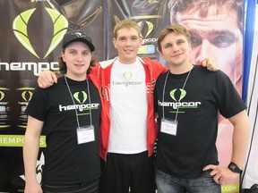 UFC fighter and Lethbridge native Jordan Mein, middle, poses for a photo alongside his crew at the Edmonton Health and Wellness Show at the Commonwealth Community Recreation Centre last weekend. TREVOR ROBB Edmonton Examiner