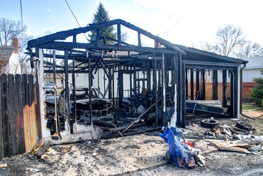 A fire burnt the garage at 540 Linden Avenue to a crisp, May 8, 2013. (STAN MILOSEVIC/Handout)