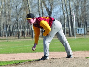 PCI Trojans pitcher Jason Kirkland prepares to throw during a May 8 game against Morden. (Kevin Hirschfield/THE GRAPHIC/QMI AGENCY)