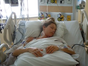 Alison Oswin relaxes in her hospital shortly after donating her liver to help someone in need.