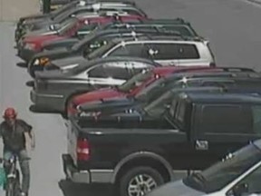 This still image, taken from a video obtained by police, shows a suspect who police believe is responsible for a daytime theft in a parking lot on Norman Street. SUBMITTED PHOTO/FOR THE OBSERVER/QMI AGENCY