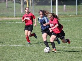 Paris District High School girls soccer team sustained its only loss of the regular season to Assumption College last Wednesday. The Panthers are tied with Assumption for first place. MICHAEL PEELING/The Paris Star