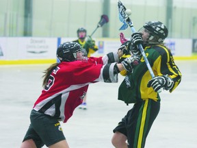 The Novice girls Rebels team was dominated by the Sherwood Park Titans in last week’s match. Photo by Aaron Taylor