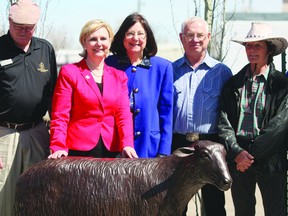 New art in the downtown core, including painted benches and a bronze sheep, were unveiled on May 4. Photo by Aaron Taylor.