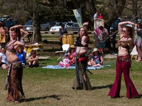 tribal fusion belly dancers Marcia Tofer, Susan Thompson and Trish Kurylowich.