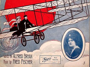 Wikipedia
Come Josephine in My Flying Machine was a hit song in 1910. A 1911 version, a four-minute duet by Ada Jones and Billy Murray, can be heard on YouTube.