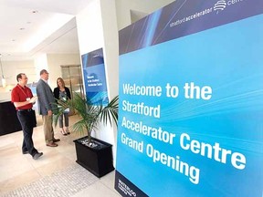 The community got its first close-up look at the Stratford Accelerator Centre Thursday during a grand opening ceremony and open house at 6 Wellington St. (MIKE BEITZ, The Beacon Herald)