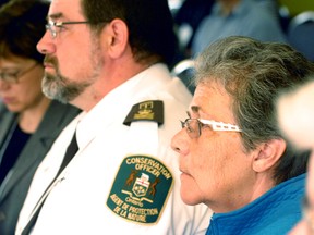 Nipissing First Nation Chief Marianna Couchie and Ministry of Natural Resources conservation officer Tim Caddel were among the speakers at the second annual Lake Nipissing Summit raising awareness about the walleye population and other issues, Thursday at Canadore College. (MARIA CALABRESE The Nugget)