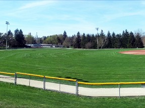 Tip O'Neill Park was recently revamped through a grant from the federal government that was matched by the City of Woodstock to help improve diamond conditions. Among the new features are a new clay infield, new pitching mound and bullpen mounds and irrigation for the park. (GREG COLGAN, Sentinel-Review)