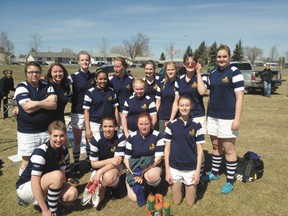 The 2013 John Maland High School girls rugby team.
Front row: Nicki Bittman, Madison Reich, Kylie Brozny, Karli Skjeli
Back Row: Christine Nixon, Chantel Brozny, Emily Gaffney, Alyccia Pollard, Alaina Levy, Taylor Inkster, Charlene Kroker, Lauren Nash, Kendra Cave, Mikayla McNeil
Not pictured: Raven Connors, Caitlynn Colonel, Sarah Lemeke