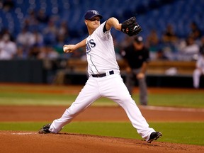 Rays starter Alex Cobb fanned 13 Padres batters in less than five innings of work to set an MLB record on May 10, 2013, in St. Petersburg, Fla. (J. Meric/Getty Images/AFP)