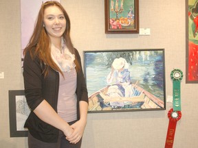 Vanessa Rhinas, 17, won the overall prize at the Allied Arts Council of Spruce Grove’s 2013 High School Show and Sale for her oil painting shown here. Rhinas will be travelling to Red Deer College this summer to participate in a week-long art course as part of he prize package. - Brandi Morin, Reporter/Examiner