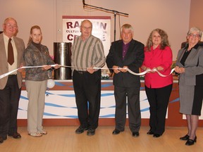 SEAN CHASE    The new $1.6 million Rankin Cultural and Recreation Centre officially opened its doors Saturday night. In the photo for the ribbon cutting was (left to right) Reverend Jon Williams, Laura Lapinskie, representing Renfrew-Nipissing-Pembroke MPP John Yakabuski, North Algona/Wilberforce councillor Lorenz Kelo, centre past-president Peter Sauk, centre president Sandra Johnstone and volunteer Margaret Scheuneman.