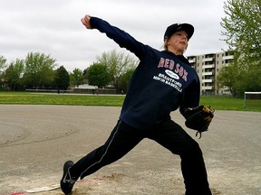 Eric Van Leeuwen competes Saturday at Mayfair Park in the 13- and 14-year-old division of the Major League Baseball Hit, Run and Pitch competition. The event was sponsored by the Ted Beare Sports Experience Fund. (Expositor Photo)