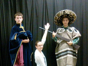 Steven Travale as King Henry VIII, Amber Douel as Heather Fairchild and Robbie Meek as Pancho Villa all hail from Kincardine and can be seen onstage throughout Sacred Heart High School’s production of Night at the Wax Museum May 22-25, 2013. (AVERY LAFORTUNE/KINCARDINE NEWS CO-OP STUDENT)