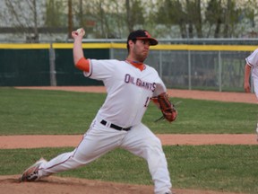 Carter Ulliac pitched six innings for the Fort McMurray Oil Giants Sunday morning in the OGs’ 6-5 loss to Spruce Grove 1.  York Underwood /QMI Agency