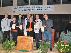 Representatives from the forest industry, municipal, provincial and the federal governments were at the Whitecourt Trade Fair on Saturday, May 11 to help Woodlands County and the Town of Whitecourt celebrate being named the 2013 Forest Capital of Canada.