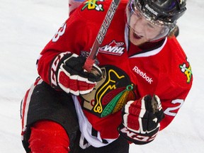 Portland Winterhawks' Brendan Leipsic celebrates his goal on the Edmonton Oil Kings during first period WHL playoff action at Rexall Place in Edmonton, Alta. on Wednesday, May. 8, 2013. Amber Bracken/Edmonton Sun/QMI Agency