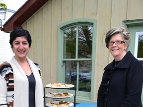 Judges Rita Sgra, art school director at Southampton Art School and Gallery and Shannon Barfoot, past art school director, pose with the contestants butter tarts on Saturday (May 11, 2013) outside the art school.